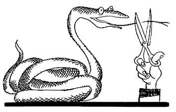 Змея и рука с ножницами