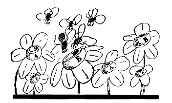 Пчелы летят на цветы с буквами