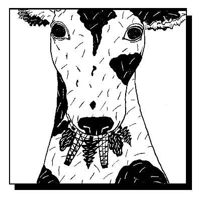 Корова, жующая елки