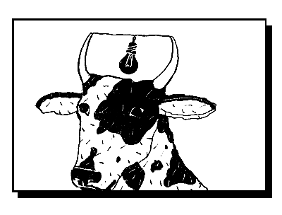 Корова у которой на рогах висит лампочка
