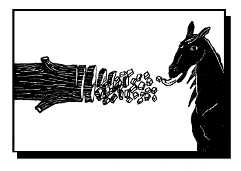 Лошадь ест бревно