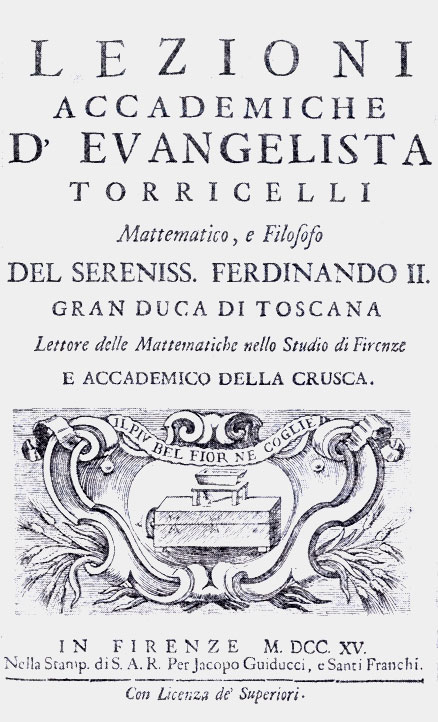 Титульный лист 'Академических лекций' Торричелли, 1715 г.