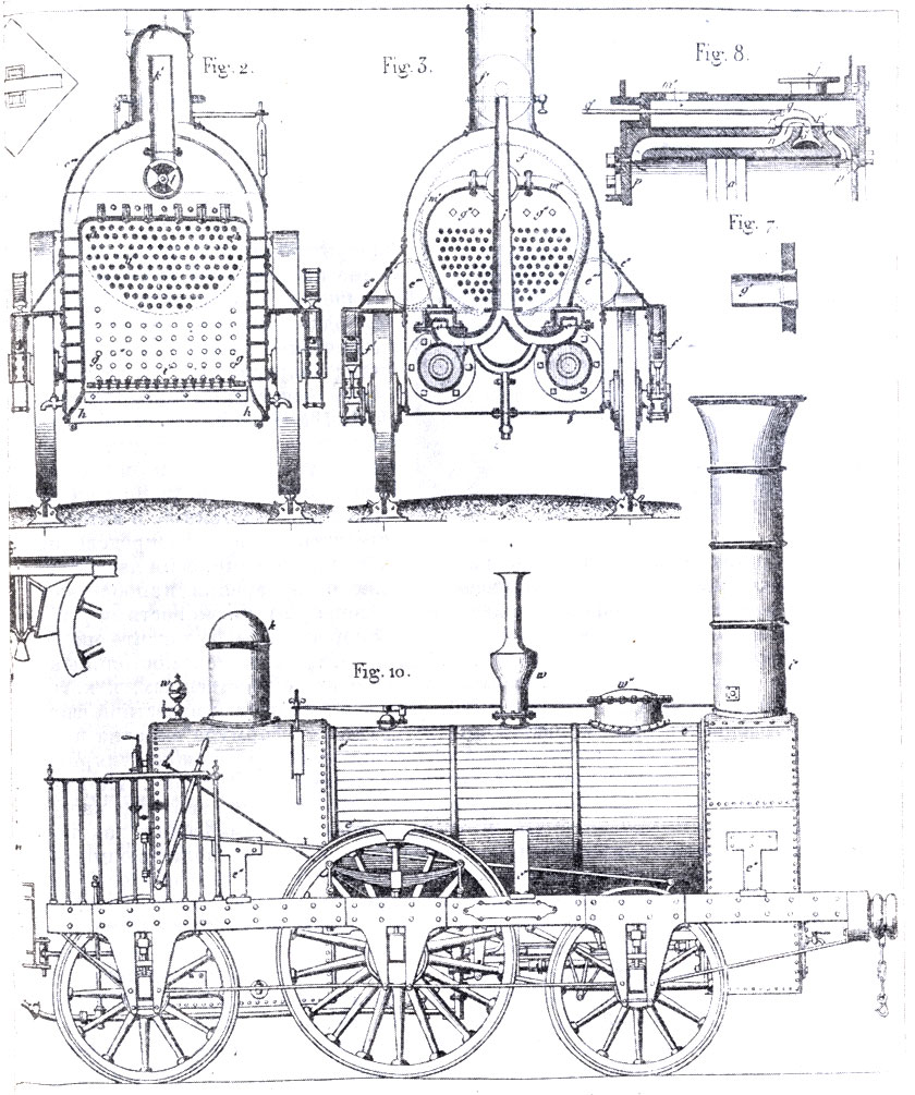 Îäèí èç ïåðâûõ ïàðîâîçîâ. (Ì. Pouillet, Elements de physique, 1853.)