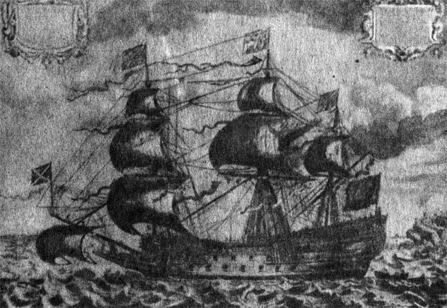 Английский военный трехпалубный 100-пушечный корабль 'Властитель морей', водоизмещением 1,5 тыс. т. (1637)