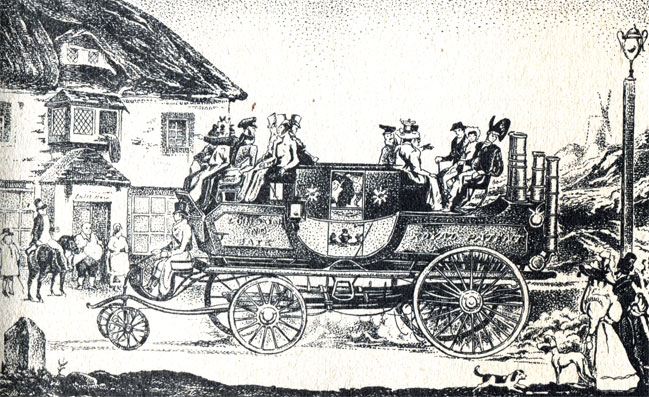 Паровая повозка ('омнибус') Гёрни, возившая публику из Лондона в его пригороды (1822)