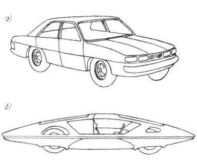 Рис. 2.17. Изменения формы автомобиля 'Фиат' (Fiat): а - модель 1971 г.; б - модель 1972 г.